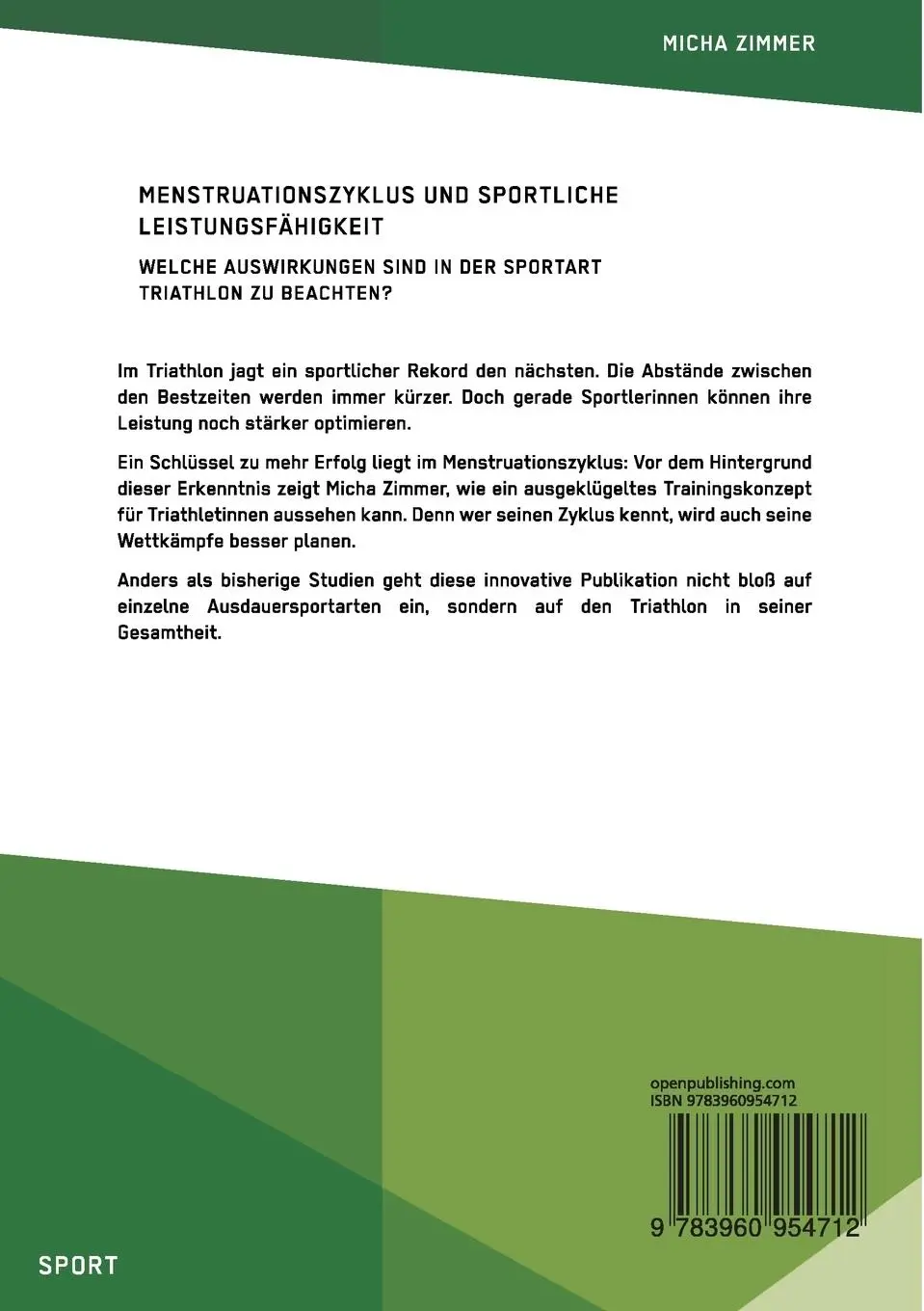 Rückseite: 9783960954712 | Menstruationszyklus und sportliche Leistungsfähigkeit. Welche...