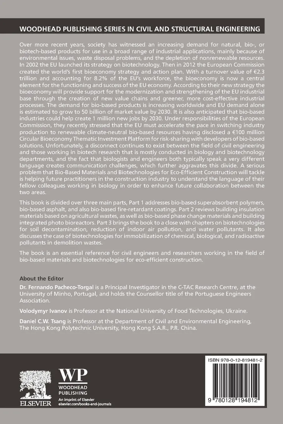 Rückseite: 9780128194812 | Bio-based Materials and Biotechnologies for Eco-efficient Construction