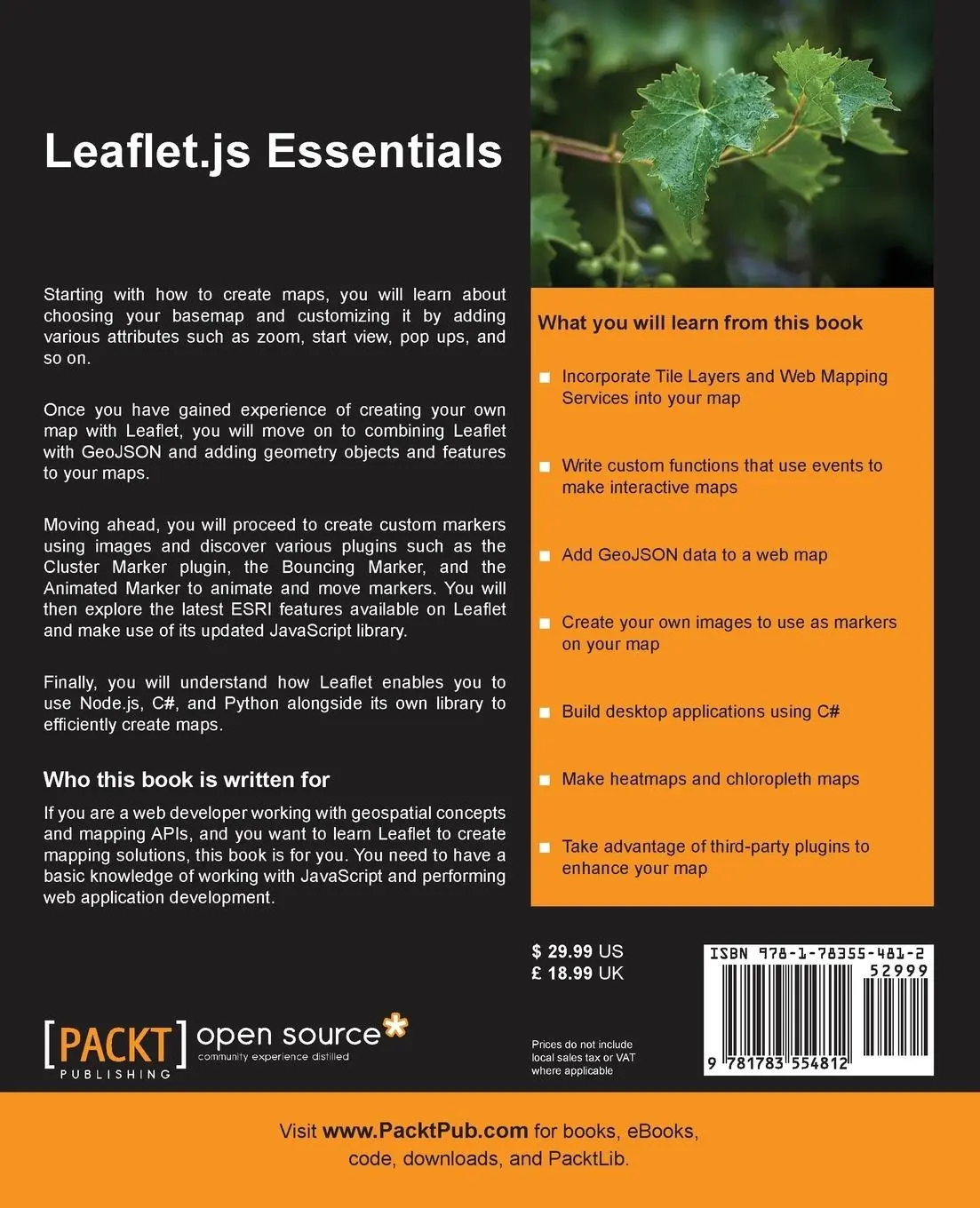 Rückseite: 9781783554812 | Leaflet.Js Essentials | Paul Crickard | Taschenbuch | Englisch | 2014