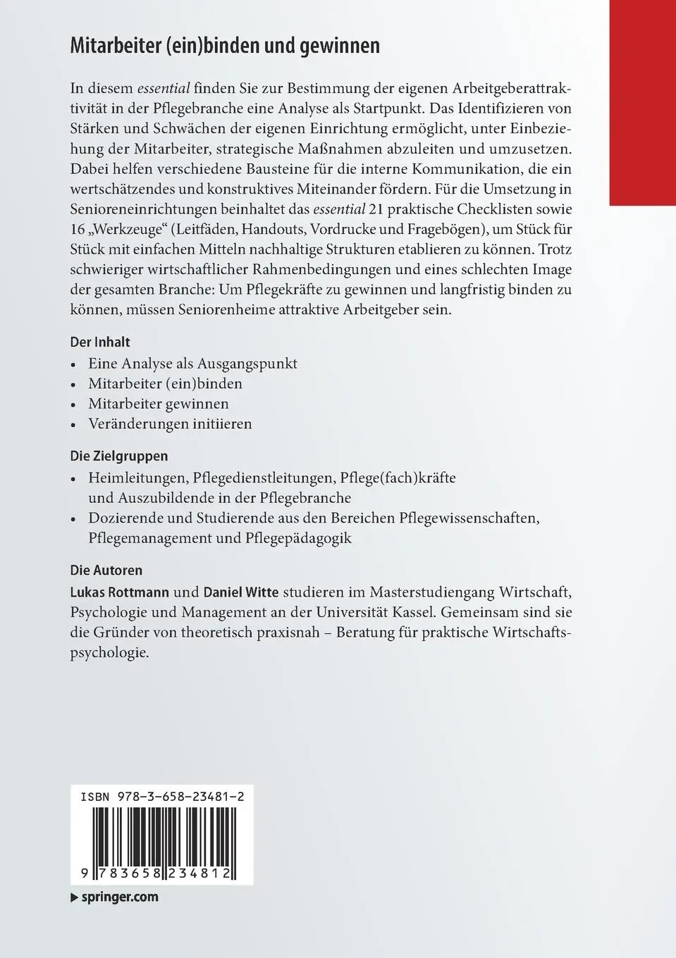 Rückseite: 9783658234812 | Mitarbeiter (ein)binden und gewinnen | Daniel Witte (u. a.) | Buch