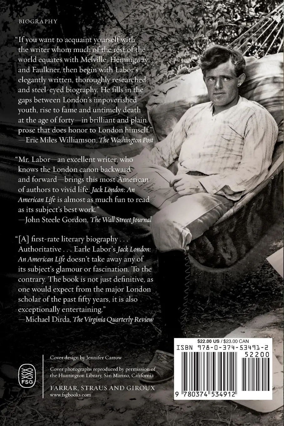 Rückseite: 9780374534912 | Jack London: An American Life | Earle Labor | Taschenbuch | Englisch