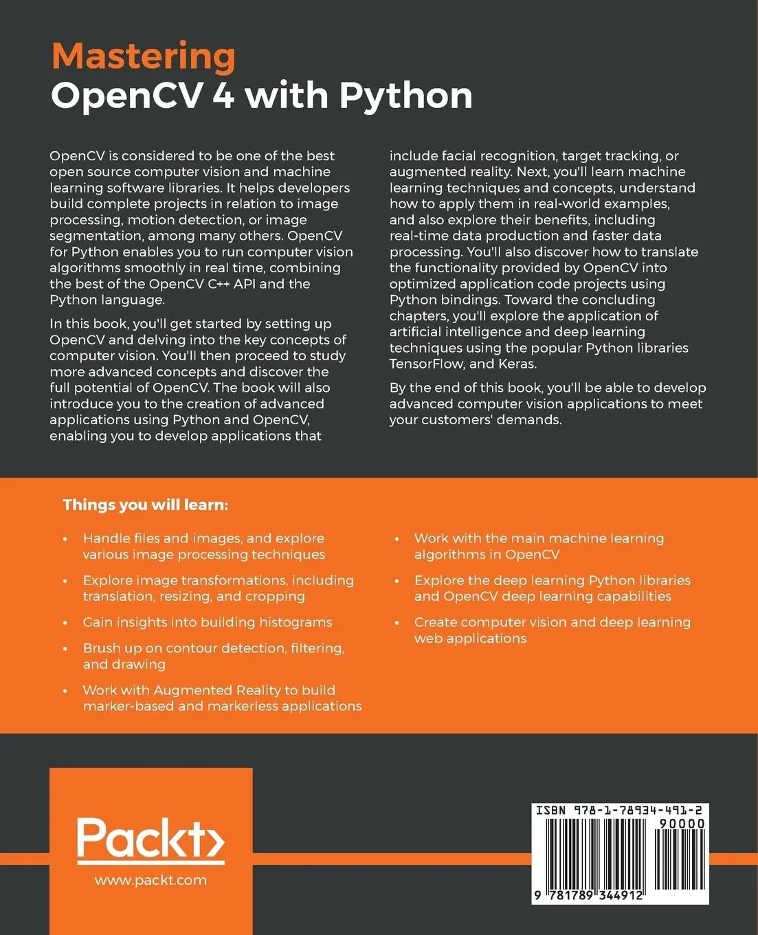Rückseite: 9781789344912 | Mastering OpenCV 4 with Python | Alberto Fernández Villán | Buch