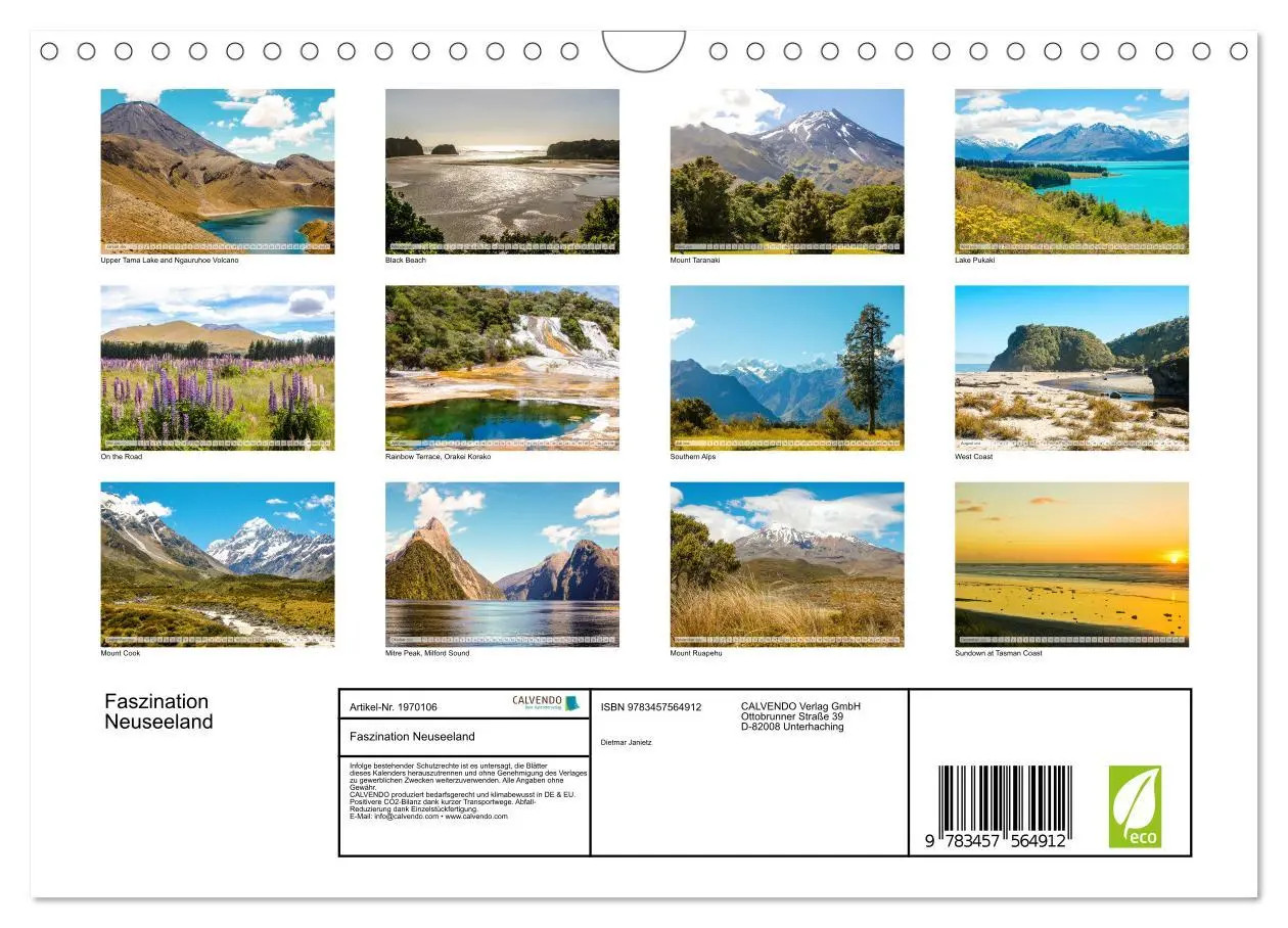 Bild: 9783457564912 | Faszination Neuseeland (Wandkalender 2026 DIN A4 quer), CALVENDO...