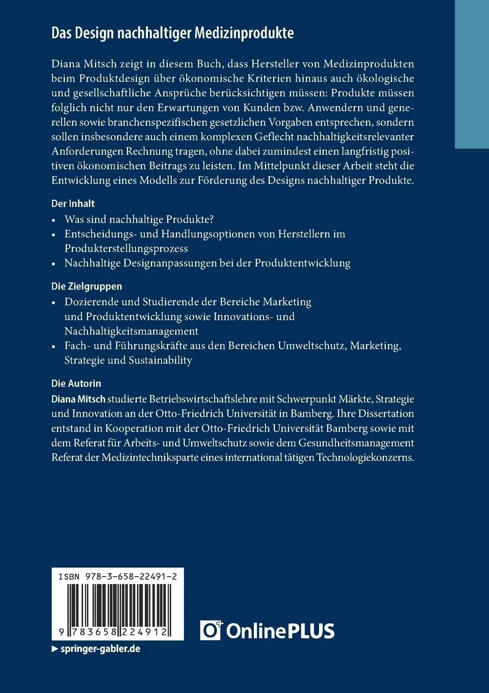 Rückseite: 9783658224912 | Das Design nachhaltiger Medizinprodukte | Diana Mitsch | Taschenbuch