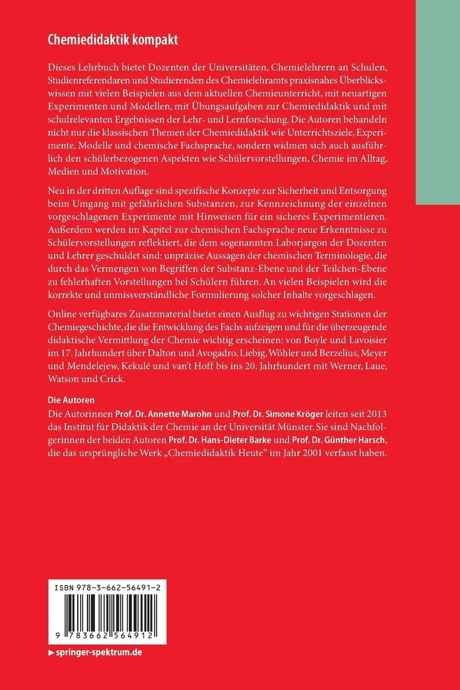 Rückseite: 9783662564912 | Chemiedidaktik kompakt | Lernprozesse in Theorie und Praxis | Buch