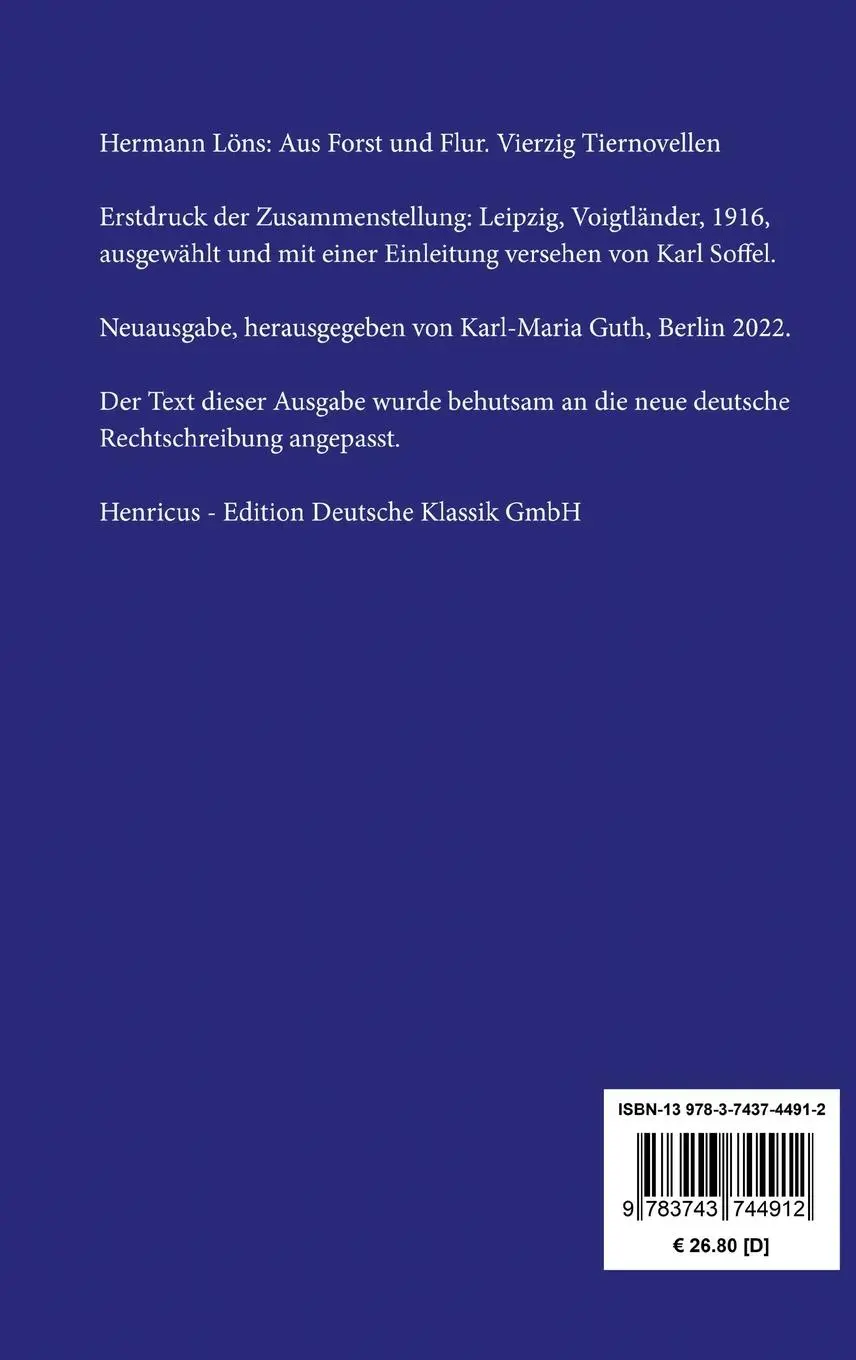 Rückseite: 9783743744912 | Aus Forst und Flur | Vierzig Tiernovellen | Hermann Löns | Buch | 2022