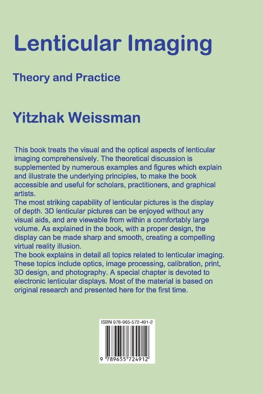 Rückseite: 9789655724912 | Lenticular Imaging | Theory and Practice | Yitzhak Weissman | Buch