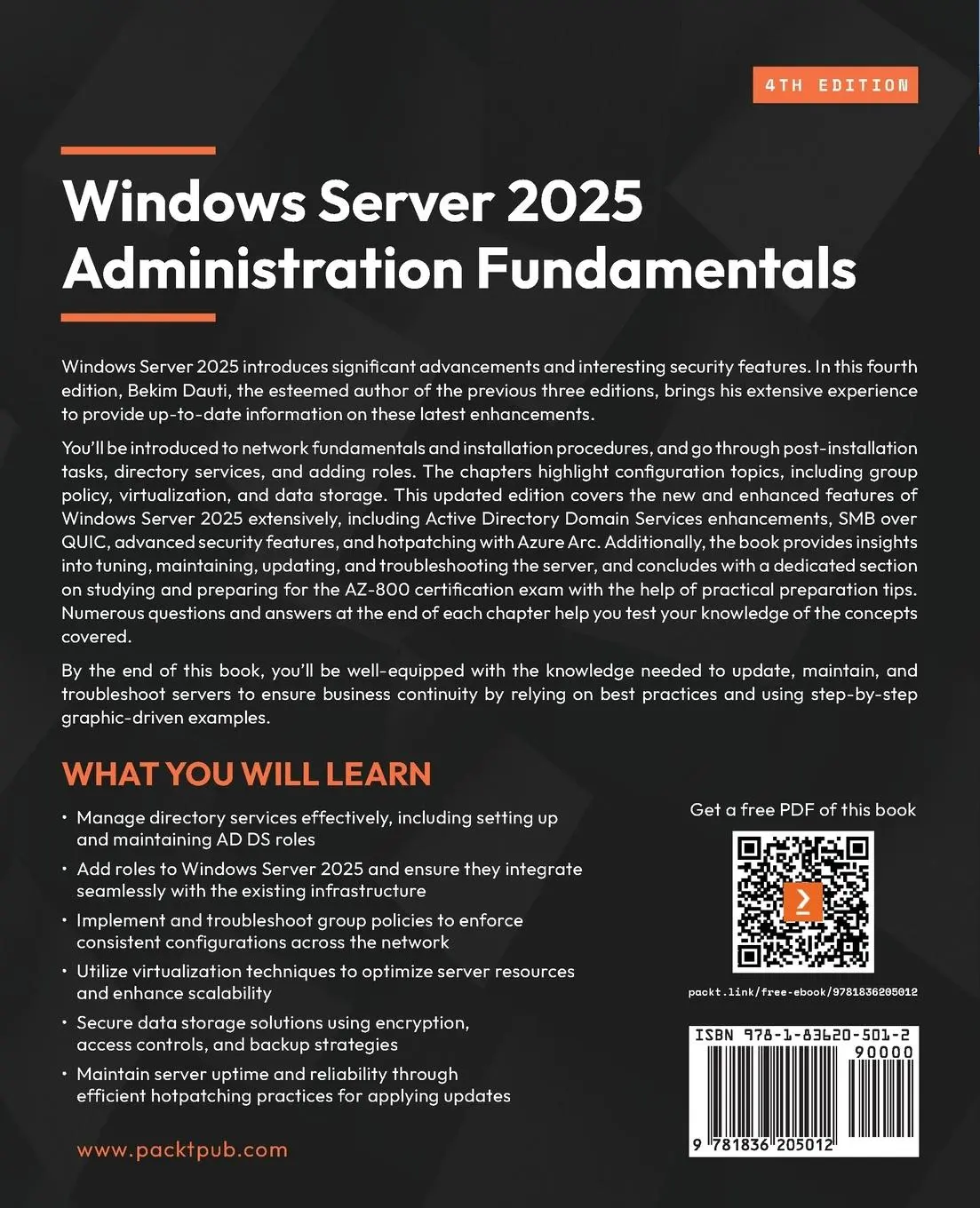 Rückseite: 9781836205012 | Windows Server 2025 Administration Fundamentals - Fourth Edition