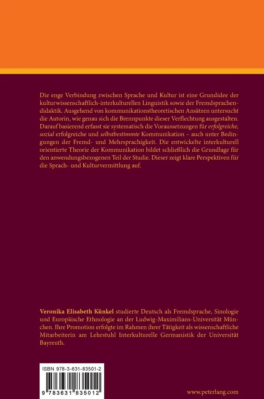 Rückseite: 9783631835012 | Kulturwissenschaftlich-interkulturelle Linguistik | Künkel | Buch