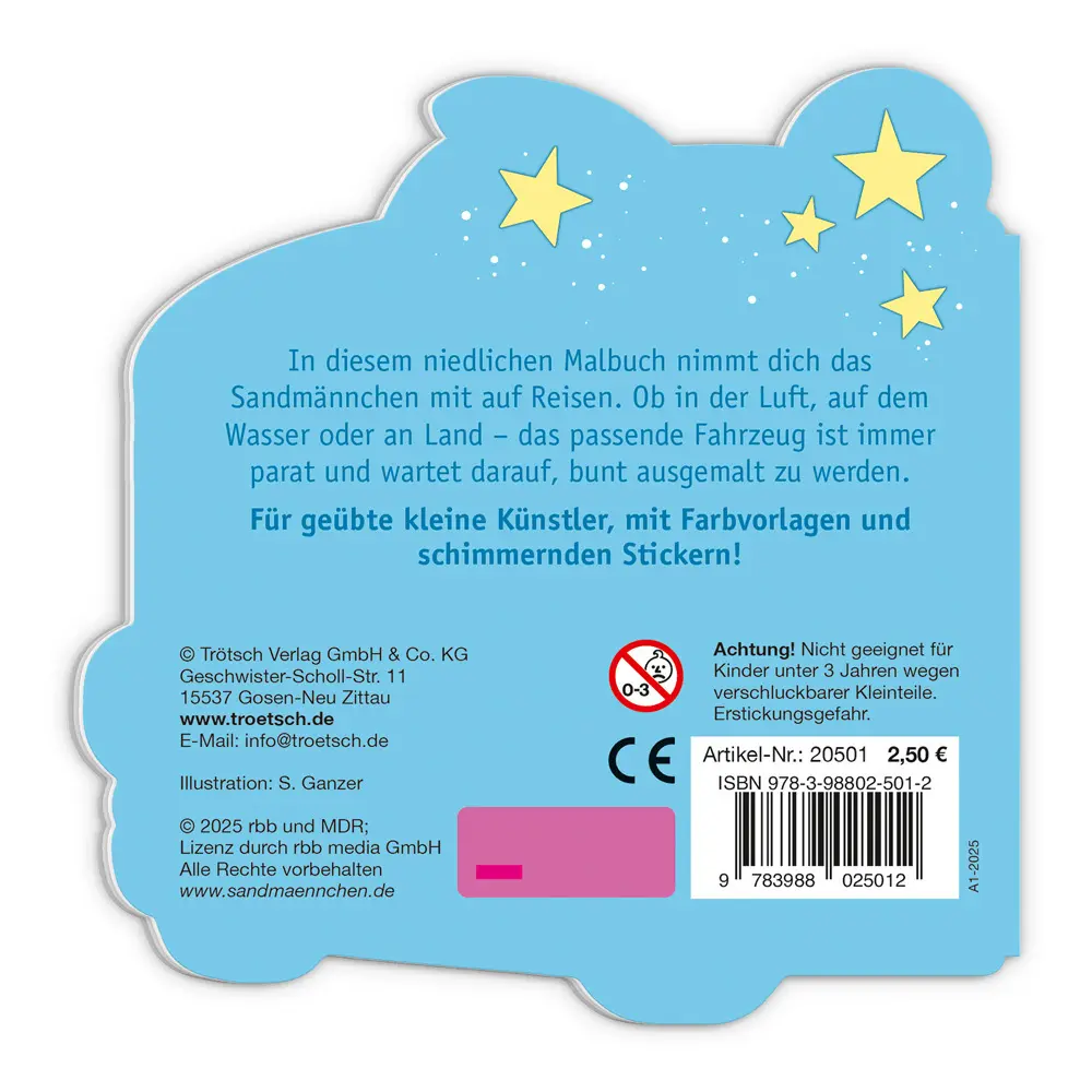 Bild: 9783988025012 | Trötsch Unser Sandmännchen Mini-Malbuch mit Stickern Fahrzeuge | Co.KG