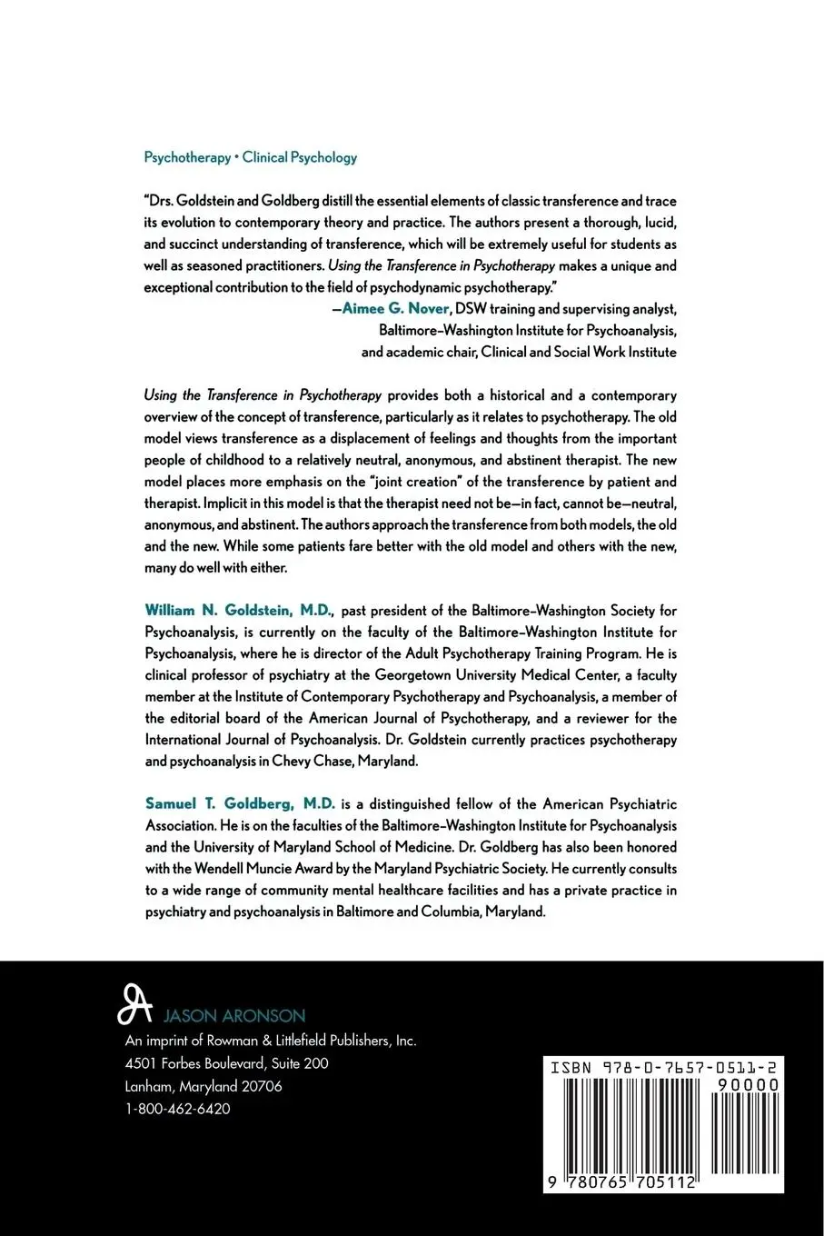 Rückseite: 9780765705112 | Using the Transference in Psychotherapy | William N. Goldstein (u. a.)