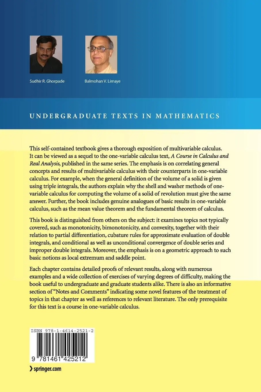 Rückseite: 9781461425212 | A Course in Multivariable Calculus and Analysis | Ghorpade (u. a.)