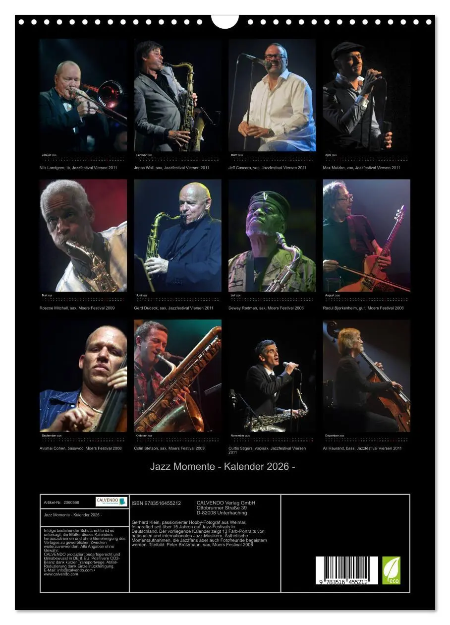 Bild: 9783516455212 | Jazz Momente - Kalender 2026 - (Wandkalender 2026 DIN A3 hoch),...