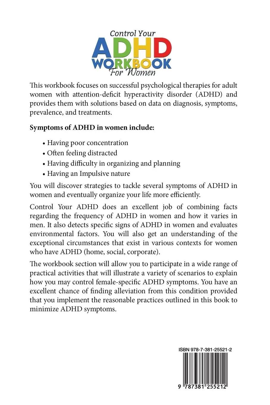 Rückseite: 9787381255212 | Control Your ADHD Workbook For Women | Sibley Hall | Taschenbuch
