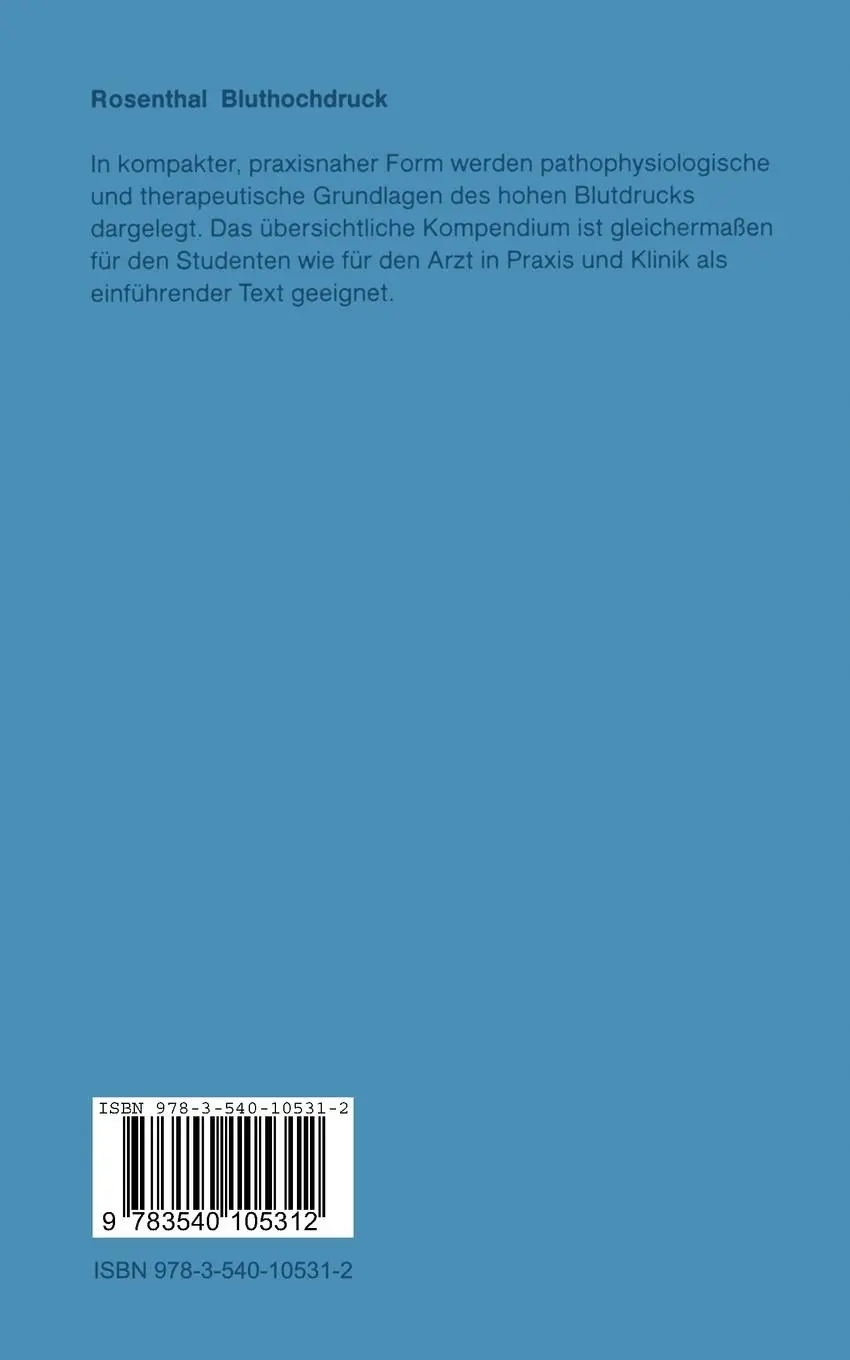 Rückseite: 9783540105312 | Bluthochdruck | Julian Rosenthal | Taschenbuch | x | Deutsch | 1984