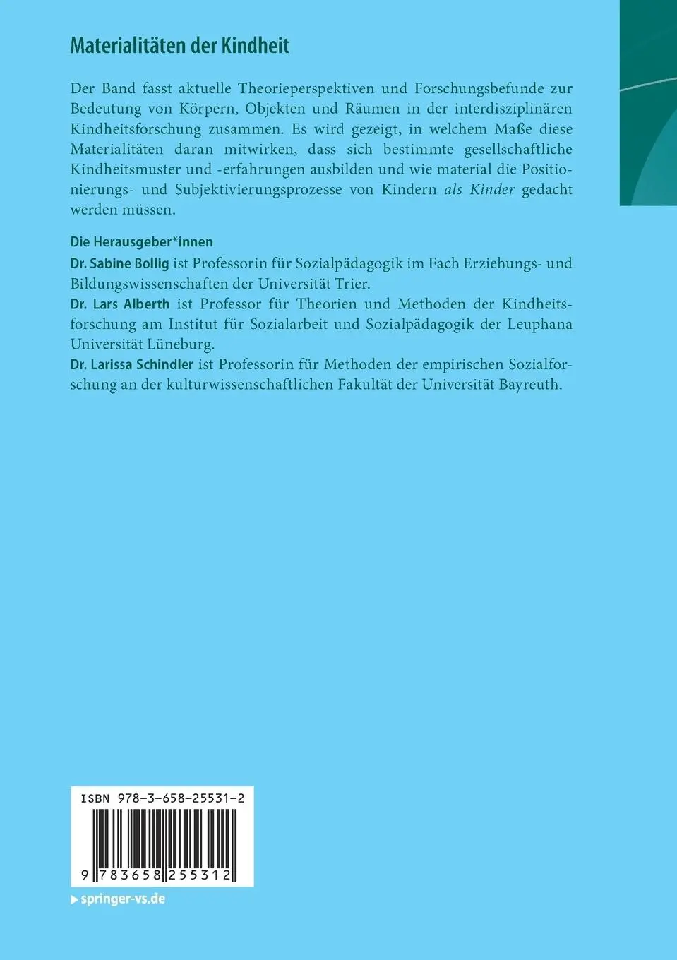 Rückseite: 9783658255312 | Materialitäten der Kindheit | Körper - Dinge - Räume | Bollig (u. a.)