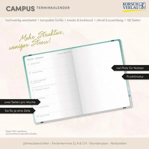 Bild: 9783819305412 | Terminkalender Campus Palmen 18 Monate 2027/2028 | Korsch Verlag