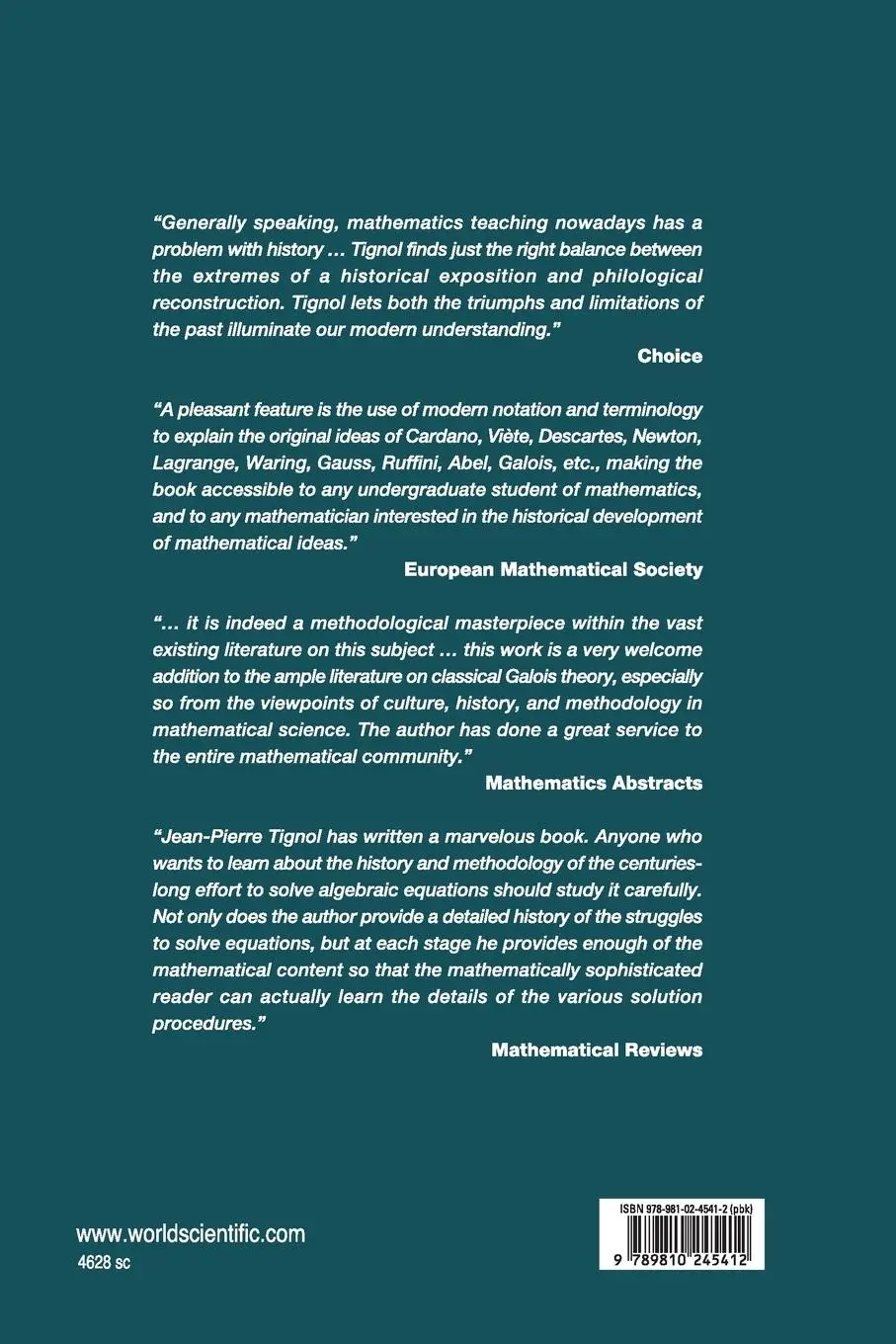 Rückseite: 9789810245412 | GALOIS' THEORY OF ALGEBRAIC EQUATIONS | Jean-Pierre Tignol | Buch
