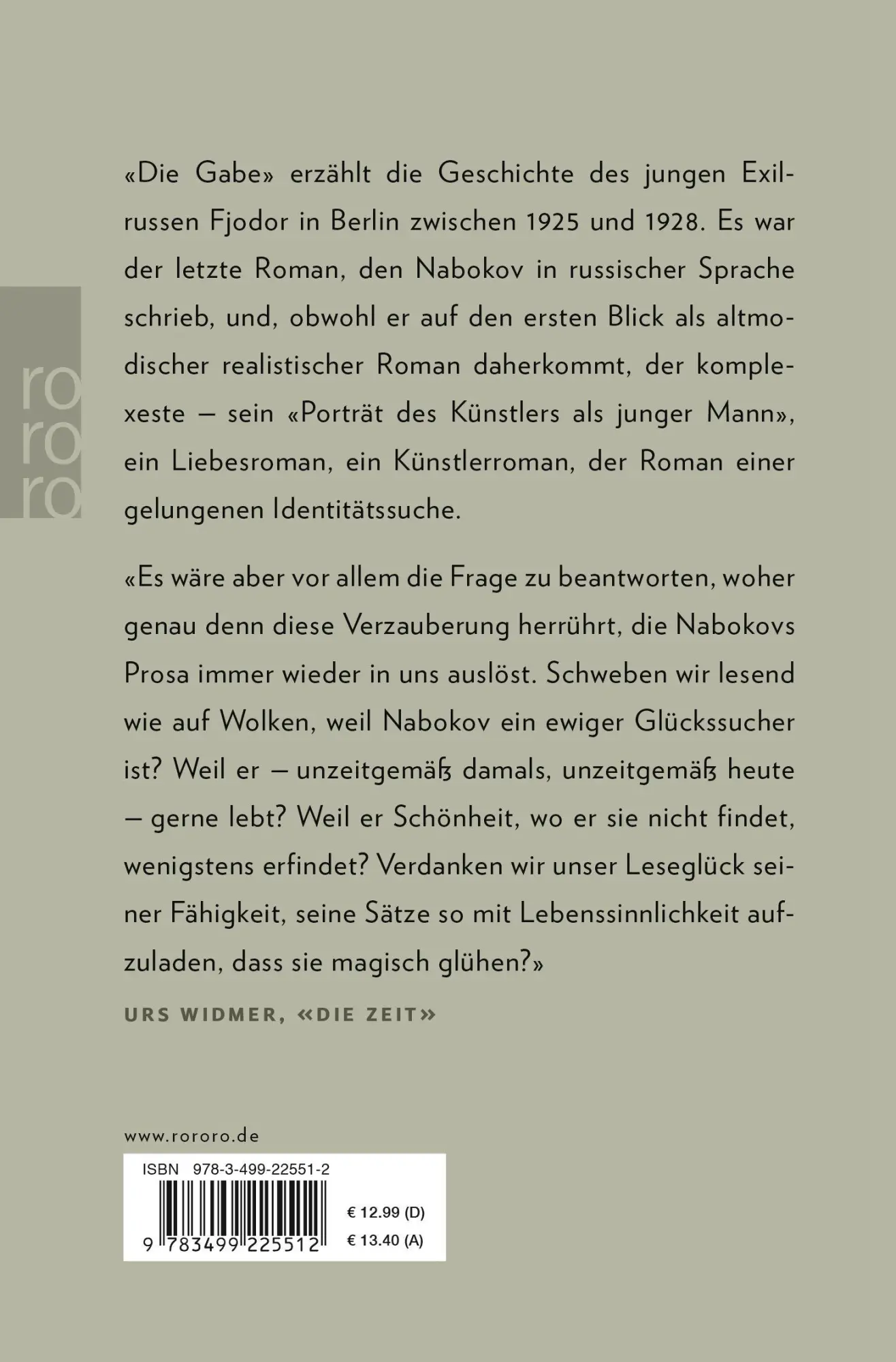 Rückseite: 9783499225512 | Die Gabe | Vladimir Nabokov | Taschenbuch | Nabokov: Gesammelte Werke