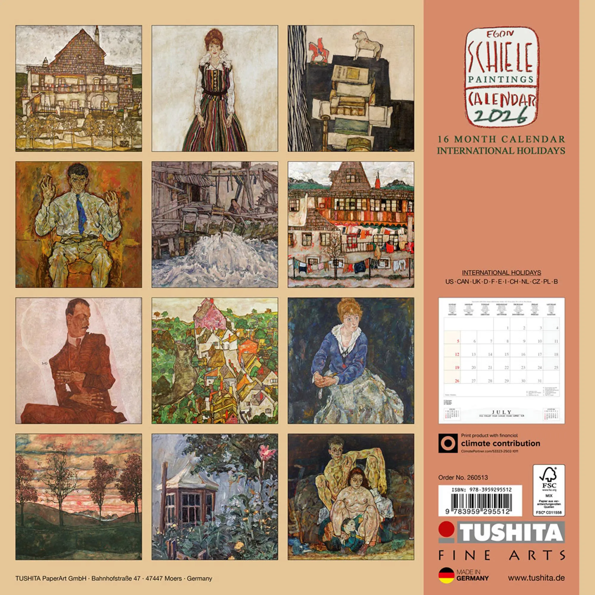Rückseite: 9783959295512 | Egon Schiele - Paintings 2026 | Kalender 2026 | Kalender | 28 S.