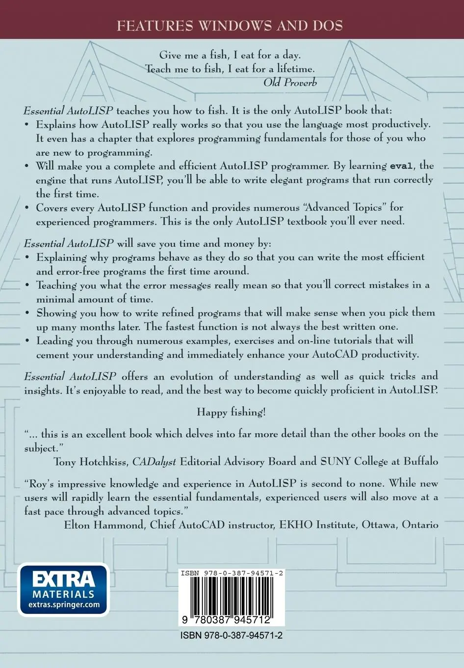 Rückseite: 9780387945712 | Essential AutoLISP® | With a Quick Reference Card and a Diskette