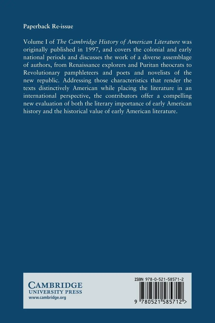 Rückseite: 9780521585712 | The Cambridge History of American Literature | Volume 1, 1590-1820
