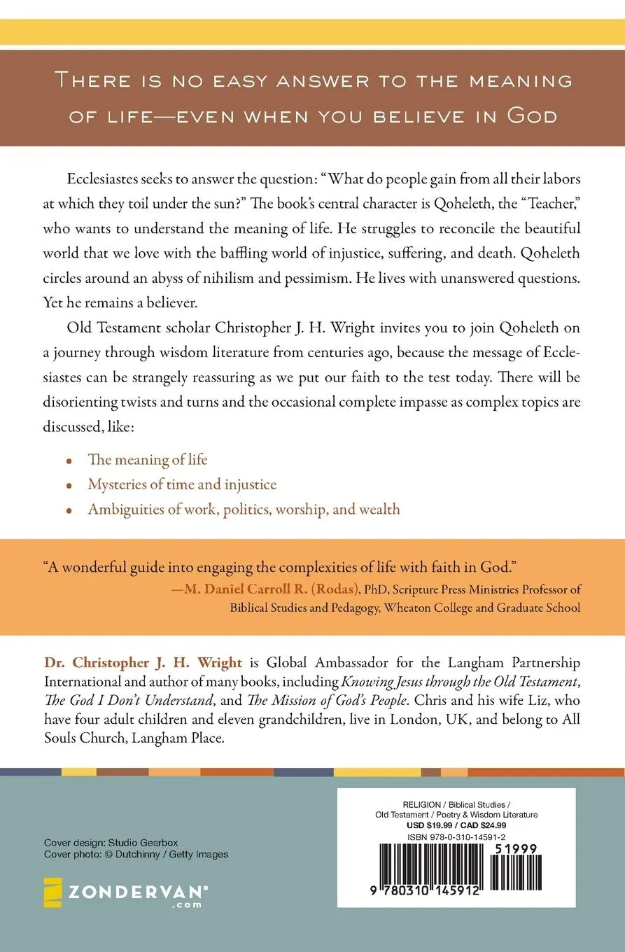 Rückseite: 9780310145912 | Hearing the Message of Ecclesiastes | Christopher J. H. Wright | Buch