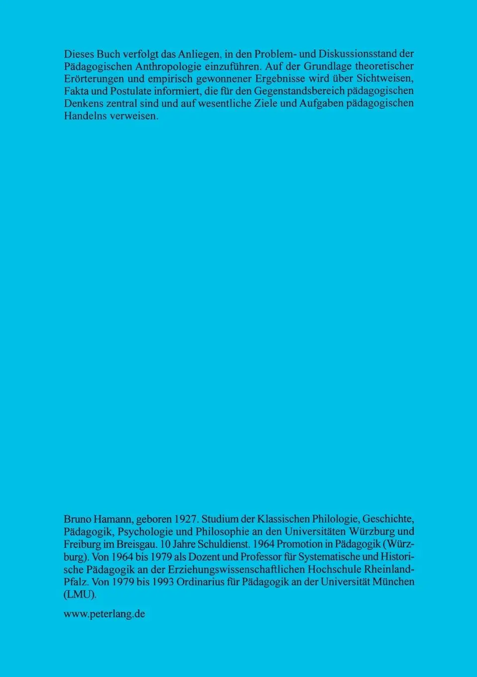 Rückseite: 9783631535912 | Pädagogische Anthropologie | Bruno Hamann | Taschenbuch | Paperback