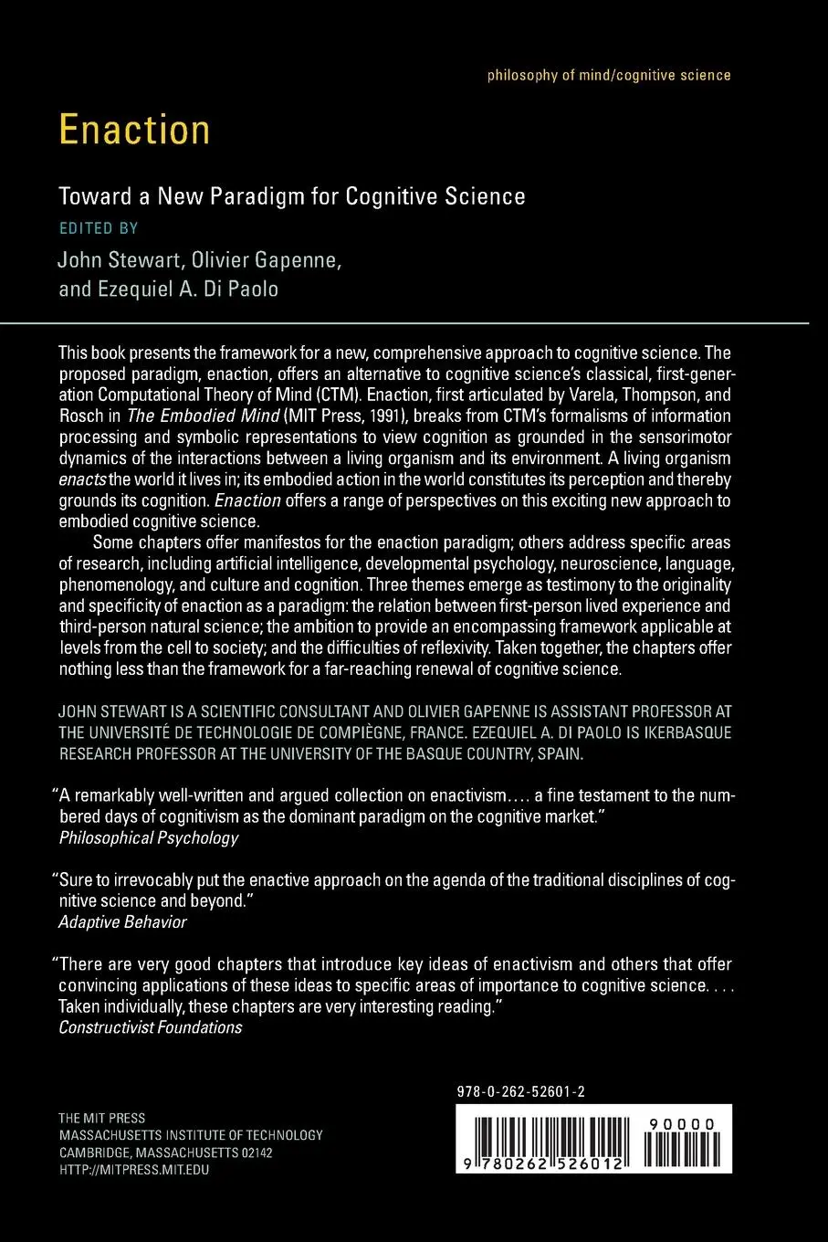 Rückseite: 9780262526012 | Enaction | Toward a New Paradigm for Cognitive Science | Taschenbuch