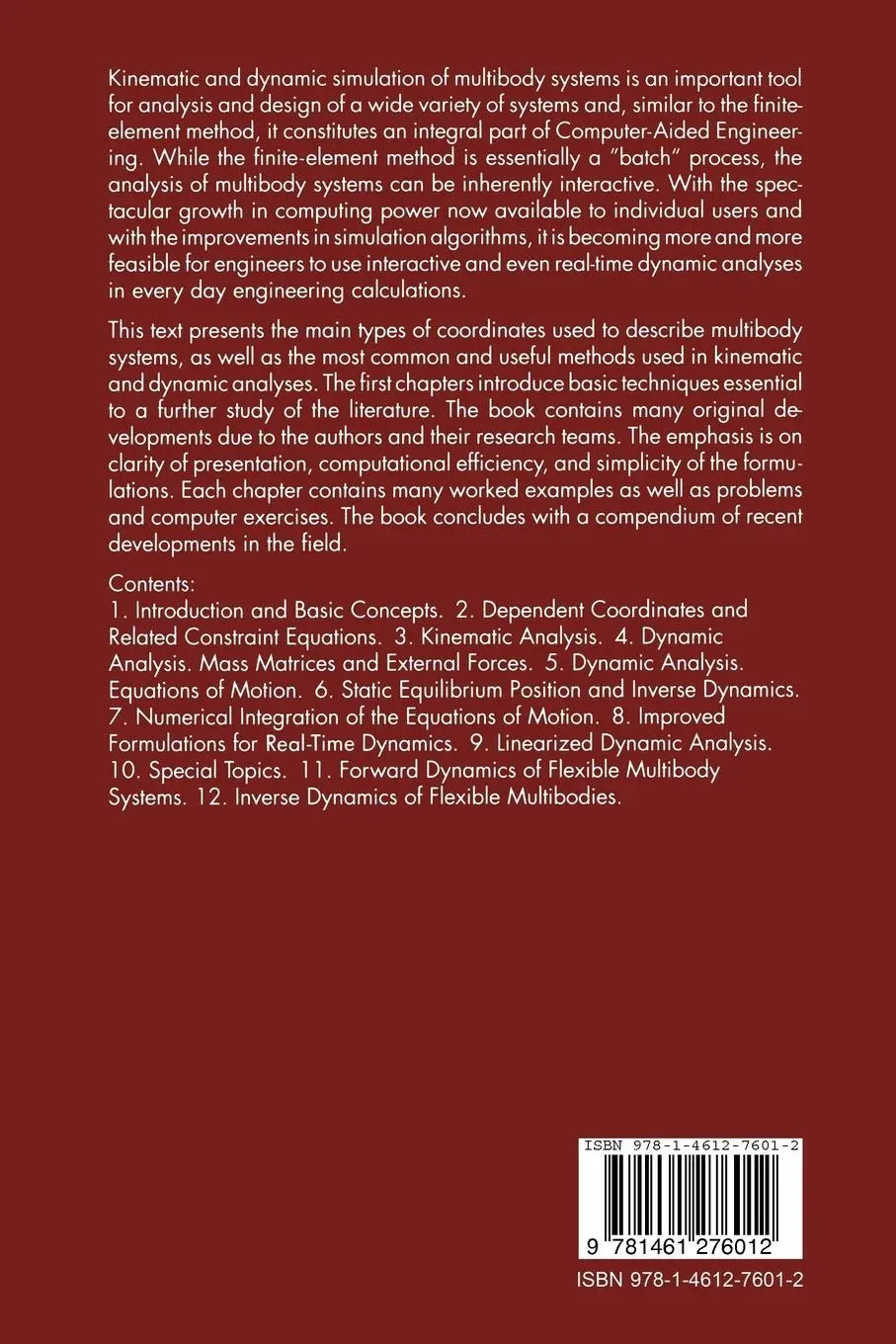 Rückseite: 9781461276012 | Kinematic and Dynamic Simulation of Multibody Systems | Bayo (u. a.)