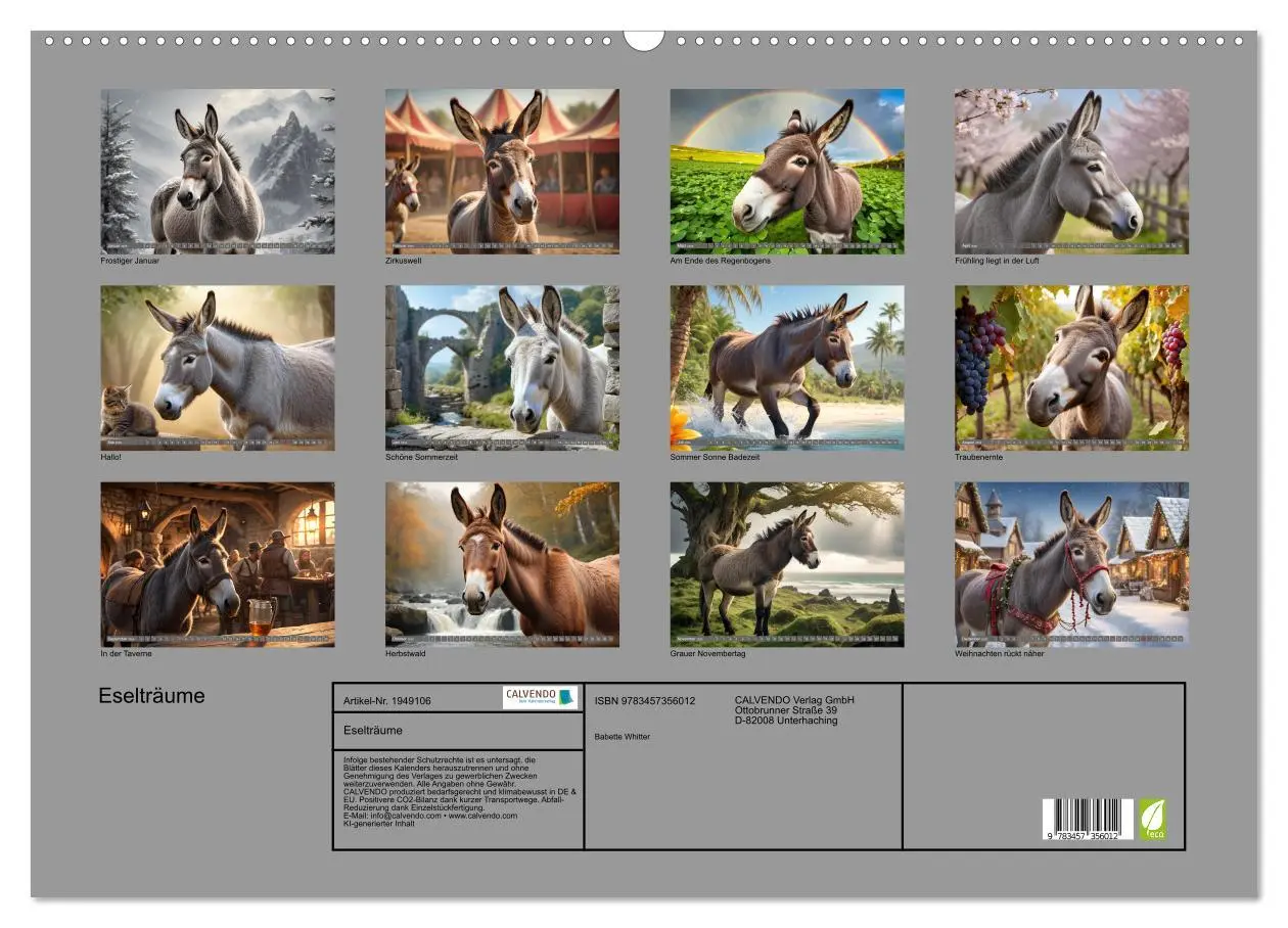 Bild: 9783457356012 | Eselträume (Wandkalender 2026 DIN A2 quer), CALVENDO Monatskalender