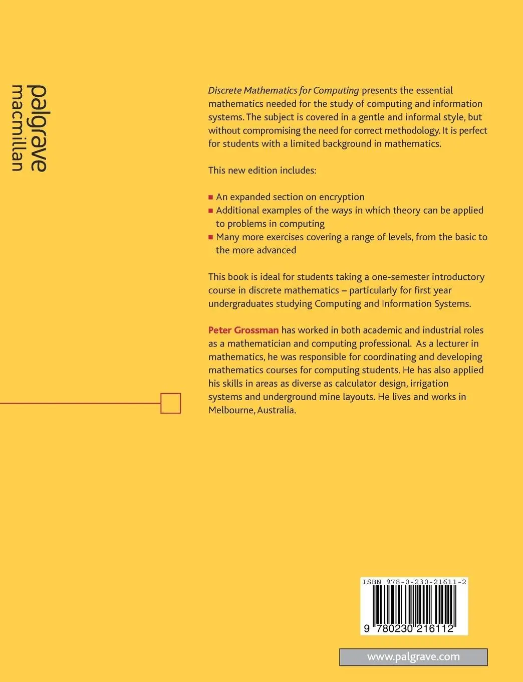 Rückseite: 9780230216112 | Discrete Mathematics for Computing | Peter Grossman | Taschenbuch