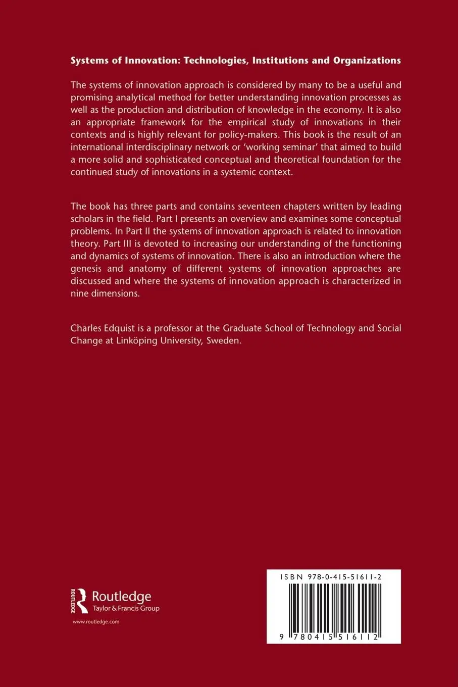 Rückseite: 9780415516112 | Systems of Innovation | Technologies, Institutions and Organizations