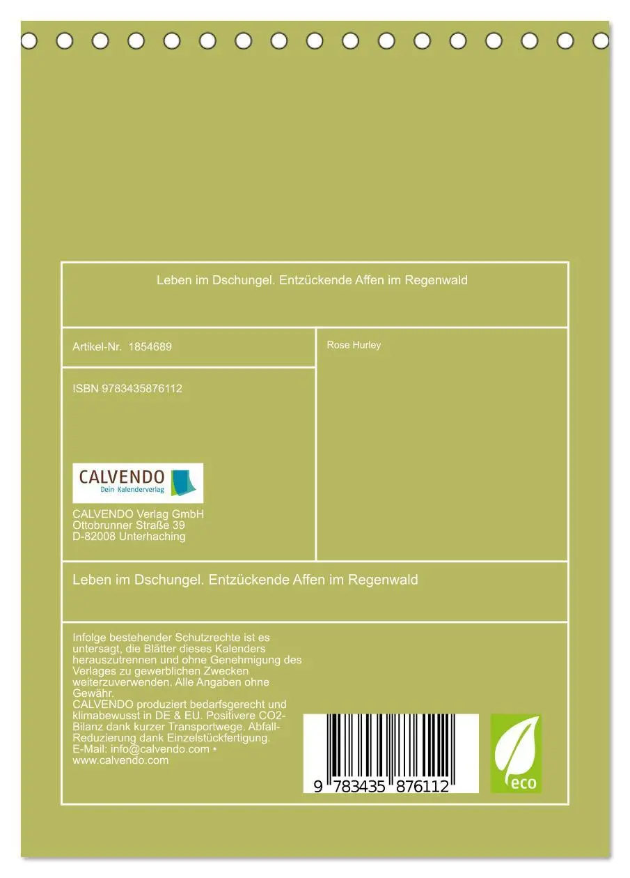 Bild: 9783435876112 | Leben im Dschungel. Entzückende Affen im Regenwald (Tischkalender...