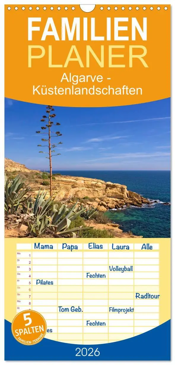 Cover: 9783516506112 | Familienplaner 2026 - Algarve - Küstenlandschaften mit 5 Spalten...