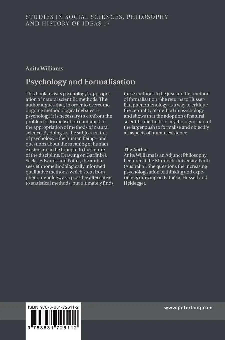 Rückseite: 9783631726112 | Psychology and Formalisation | Anita Williams | Buch | Gebunden | 2017
