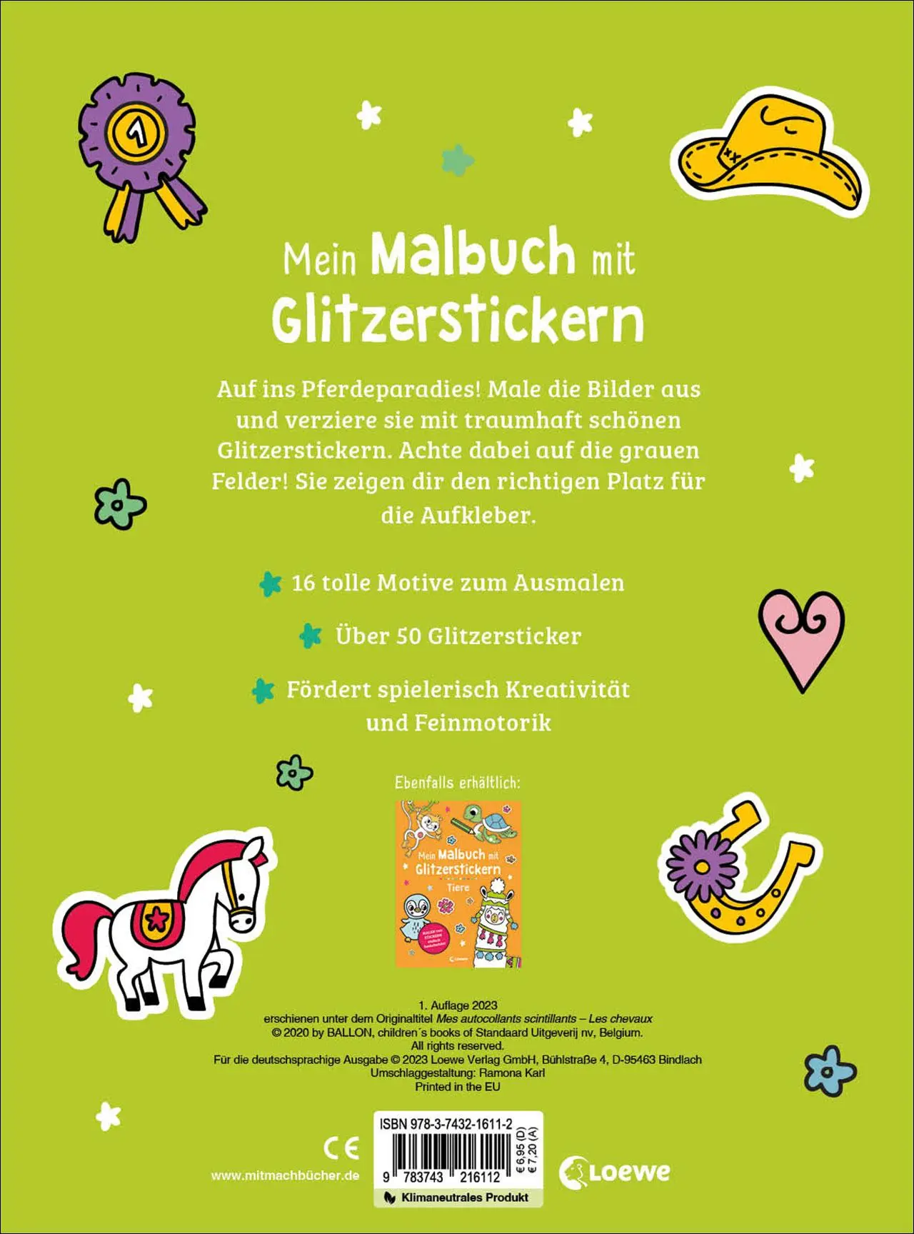 Rückseite: 9783743216112 | Mein Malbuch mit Glitzerstickern - Pferde | Estelle Tchatcha | 16 S.
