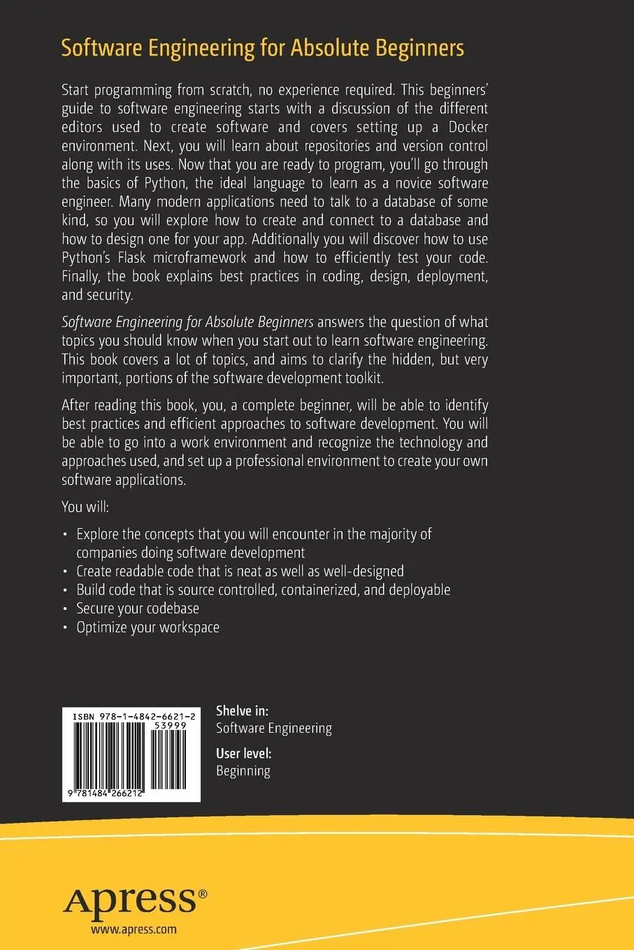 Rückseite: 9781484266212 | Software Engineering for Absolute Beginners | Nico Loubser | Buch
