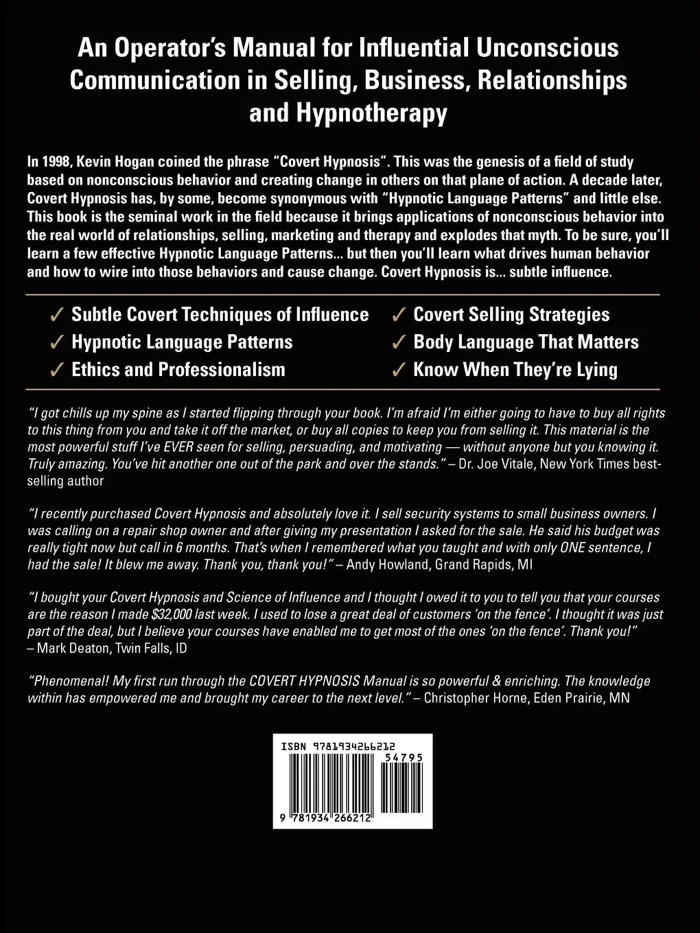 Rückseite: 9781934266212 | Covert Hypnosis 2020: An Operator's Manual | Kevin Hogan | Taschenbuch
