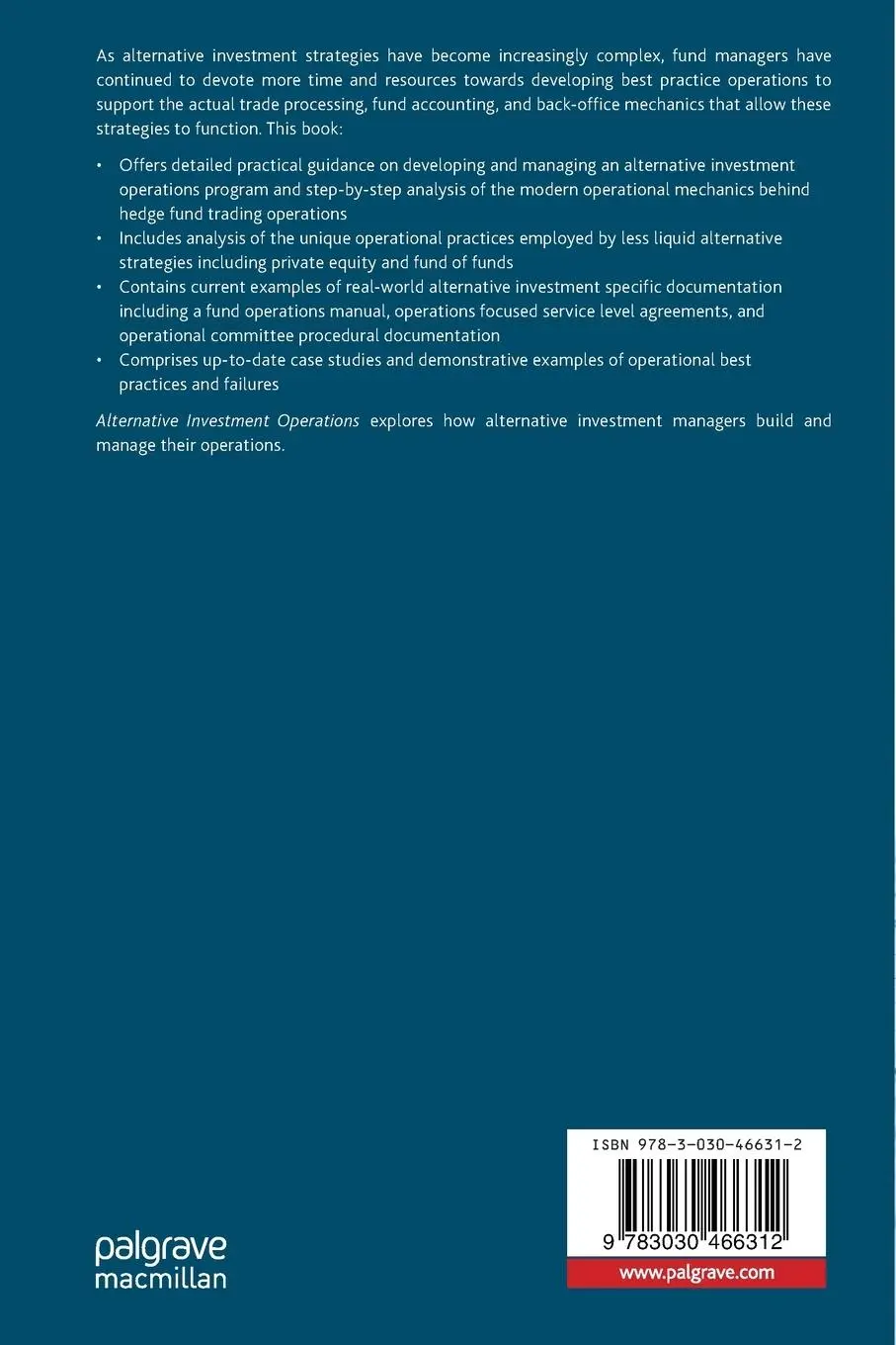 Rückseite: 9783030466312 | Alternative Investment Operations | Jason Scharfman | Taschenbuch