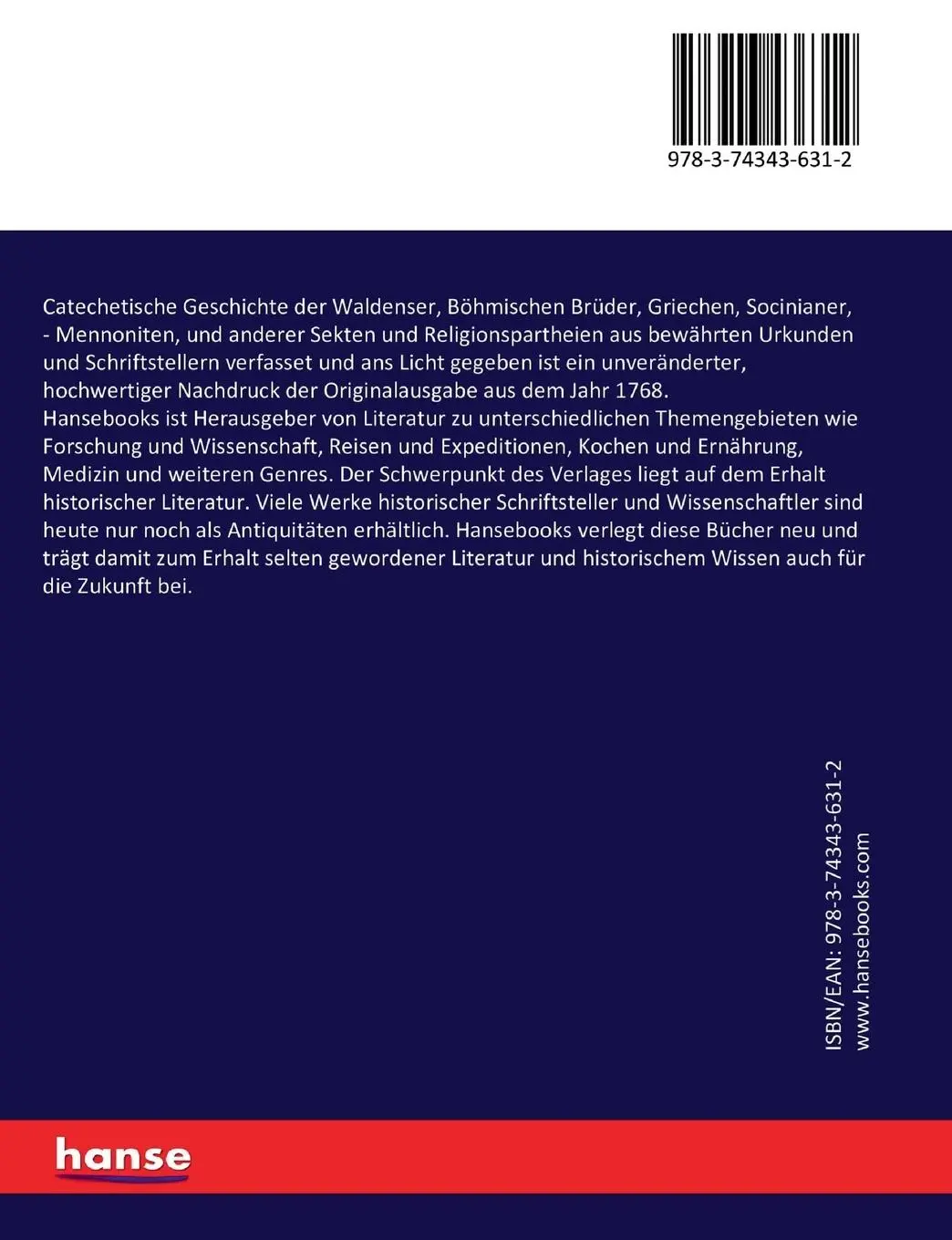 Rückseite: 9783743436312 | Catechetische Geschichte der Waldenser, Böhmischen Brüder,...