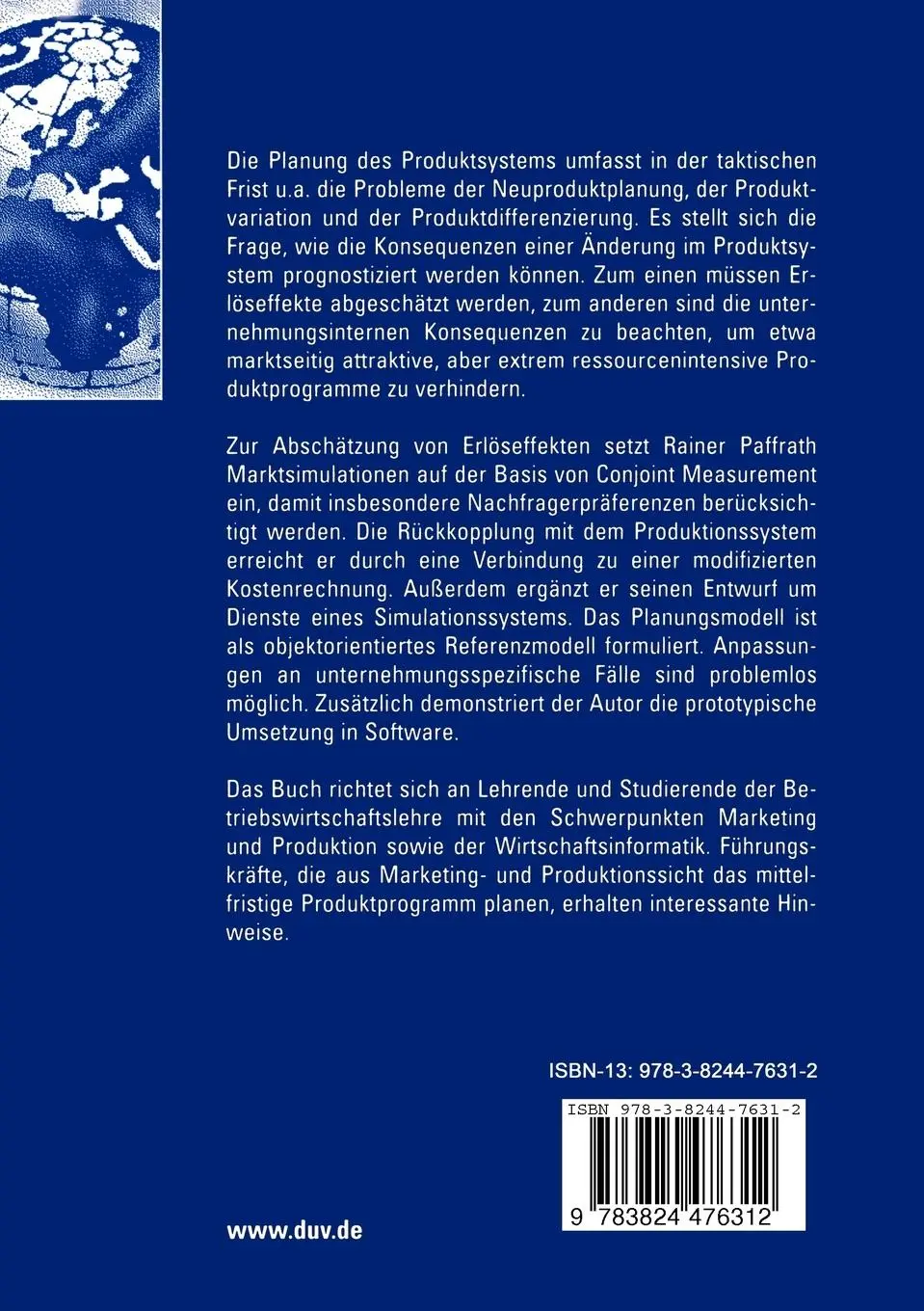 Rückseite: 9783824476312 | Marktorientierte Planung des Produktsystems | Rainer Paffrath | Buch