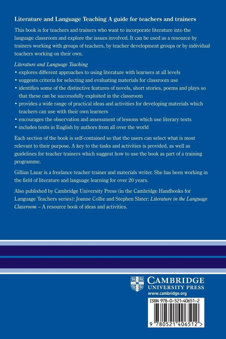 Rückseite: 9780521406512 | Literature and Language Teaching | A Guide for Teachers and Trainers