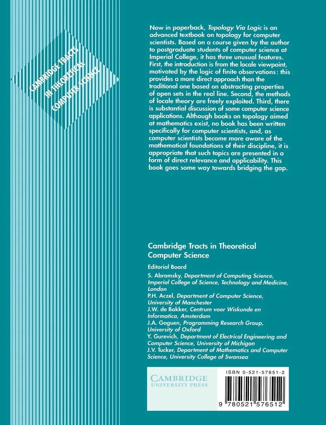 Rückseite: 9780521576512 | Topology Via Logic | Steven Vickers | Taschenbuch | Paperback | 2003