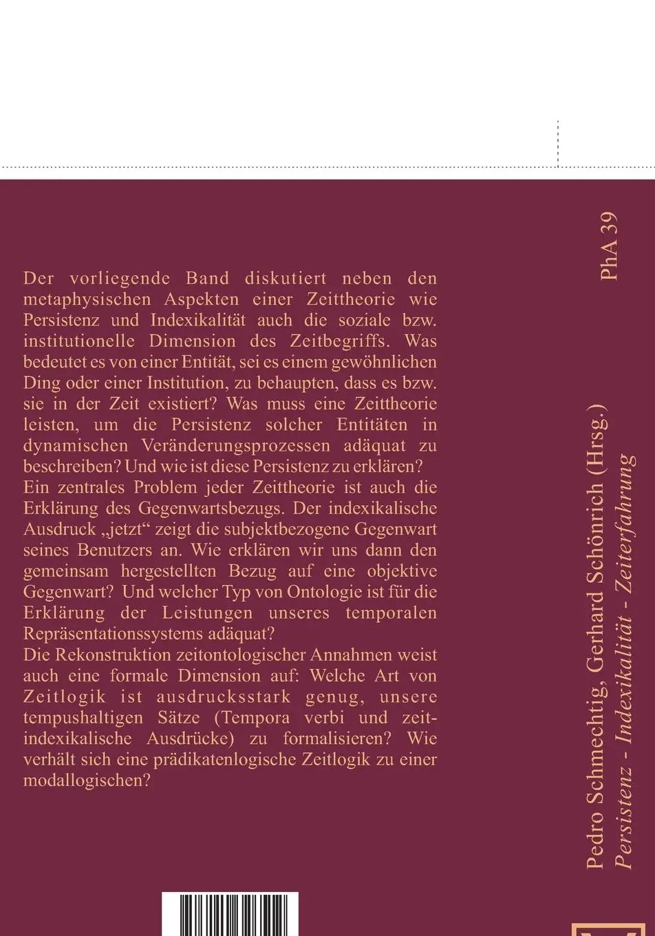 Rückseite: 9783110326512 | Persistenz, Indexikalität, Zeiterfahrung | Gerhard Schönrich (u. a.)