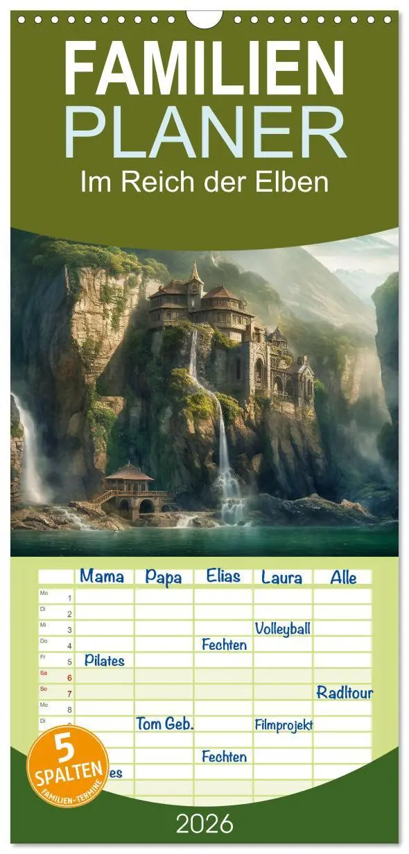 Cover: 9783516496512 | Familienplaner 2026 - Im Reich der Elben mit 5 Spalten...