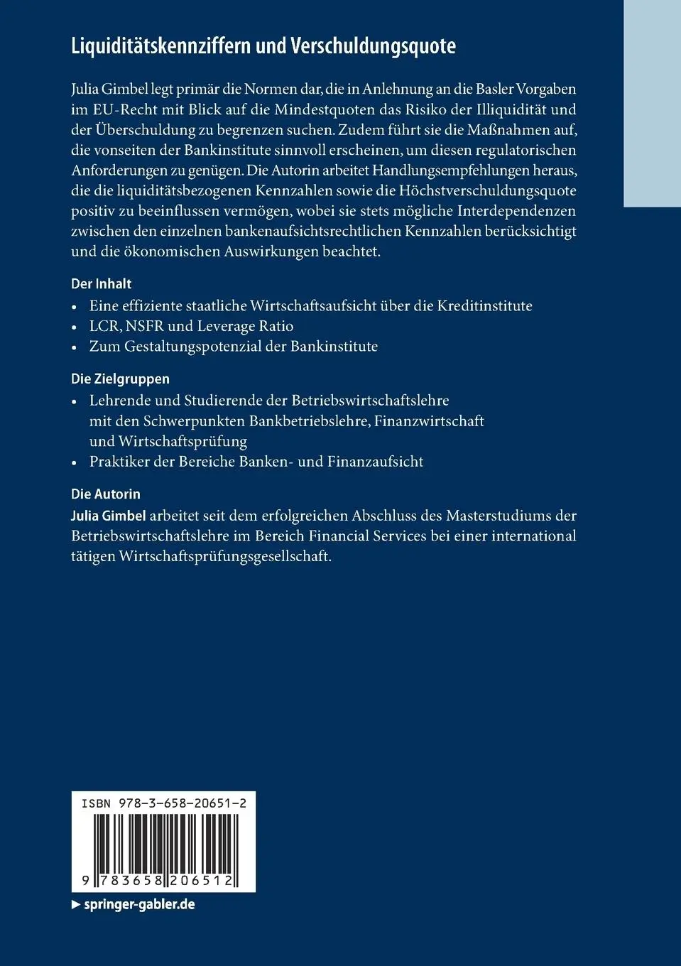 Rückseite: 9783658206512 | Liquiditätskennziffern und Verschuldungsquote | Julia Gimbel | Buch
