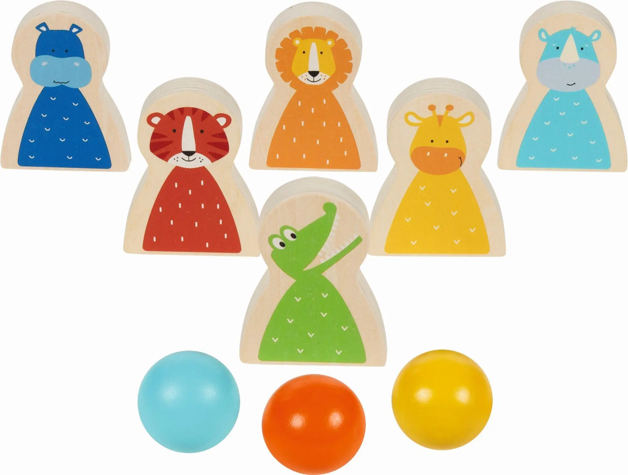 Cover: 4013594566612 | Kegelspiel Wilde Tiere | 6,2 x 8,6 x 1,5 cm, Holz, 9 Teile, per Set
