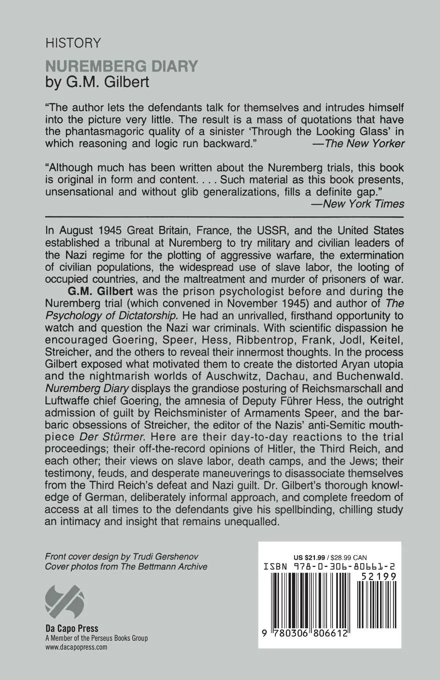 Rückseite: 9780306806612 | Nuremberg Diary | G M Gilbert | Taschenbuch | Englisch | 1995