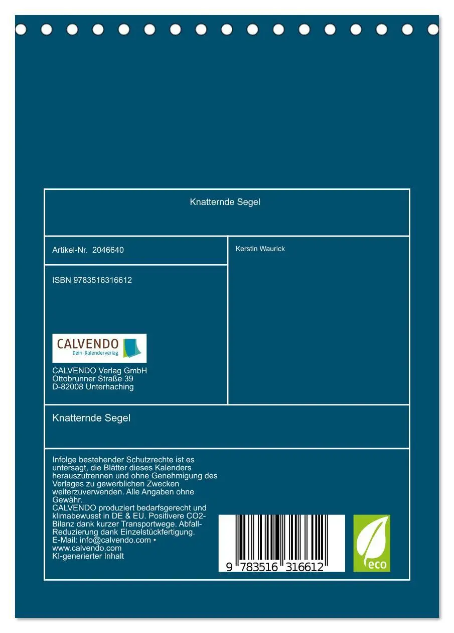 Bild: 9783516316612 | Knatternde Segel (Tischkalender 2026 DIN A5 hoch), CALVENDO...
